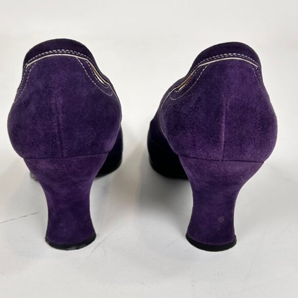 Prada Vintage Y2K Square Toe Suede Pumps Heels Size 39 in Purple - Picture 4 of 10